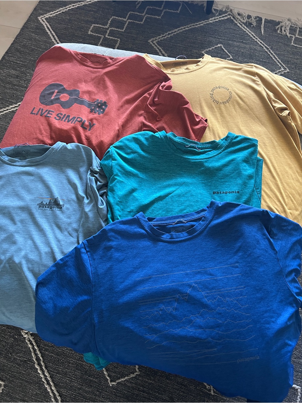 Patagonia Men's Short-Sleeve Crew Tee Pack - Blue, Teal, Light Blue, Red, Yellow